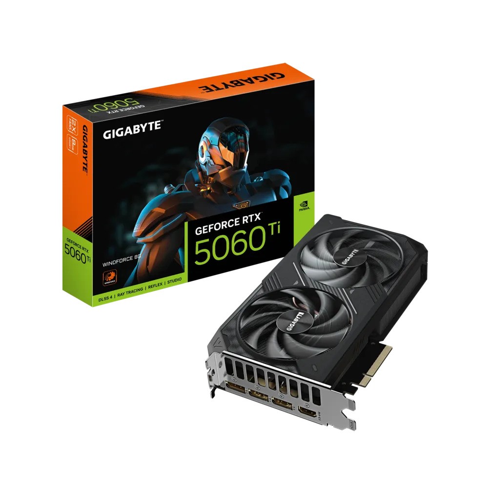  nVIDIA GeForce RTX5060 Ti WINDFORCE 8GB<br>Clock: 2572 MHz, 1x HDMI/ 3x DP, PCI-E 5.0, Max Resolution: 7680 x 4320, 1x 8-Pin Connector, Recommended: 650W  