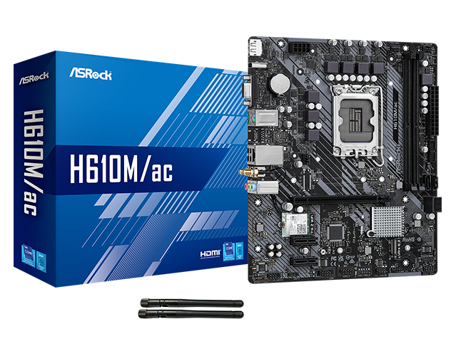  H610M m-ATX Motherboard: 1700 Socket For Intel 14th/13th/12th Gen. Processors<BR>2x DDR4, 4x SATA 6Gb/s, PCIE 4.0, 1x M.2 Gen3, USB 3.2, Gigabit LAN, WiFi AC + Bluetooth, Realtek 7.1 Audio, HDMI/DP/VGA  