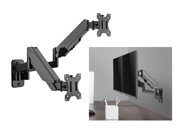  Dual Monitor Wall Mounted Gas Spring Monitor Arm 17"-32",Weight Capacity (per screen) 8kg  