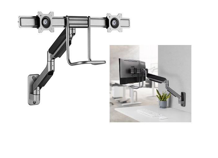  Wall Mounted Gas Spring Dual Monitor Arm 17"-32",Weight Capacity (per screen)9kg(Black)  
