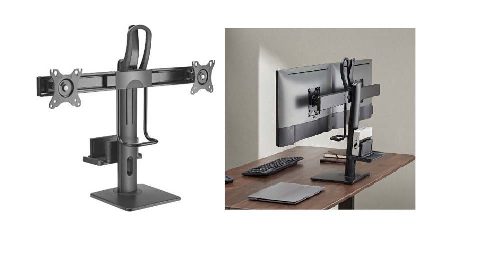  Dual Screens Vertical Lift Monitor Stand With Thin Client CPU Mount Fit Most 17"-27" Monitor Up to 6kg per screen VESA 100x100,75x75  