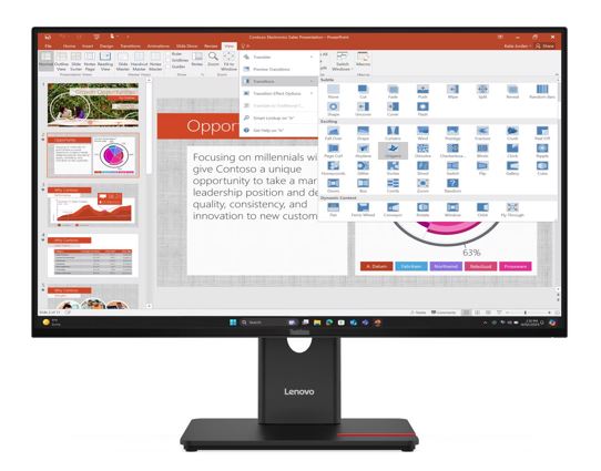  ThinkVision 27" FHD IPS Monitor 120Hz 1920x1080 16:9 Height Adjustable Tilt Swivel Pivot USB-C 15W PD 3xUSB-A DP HDMI VGA  