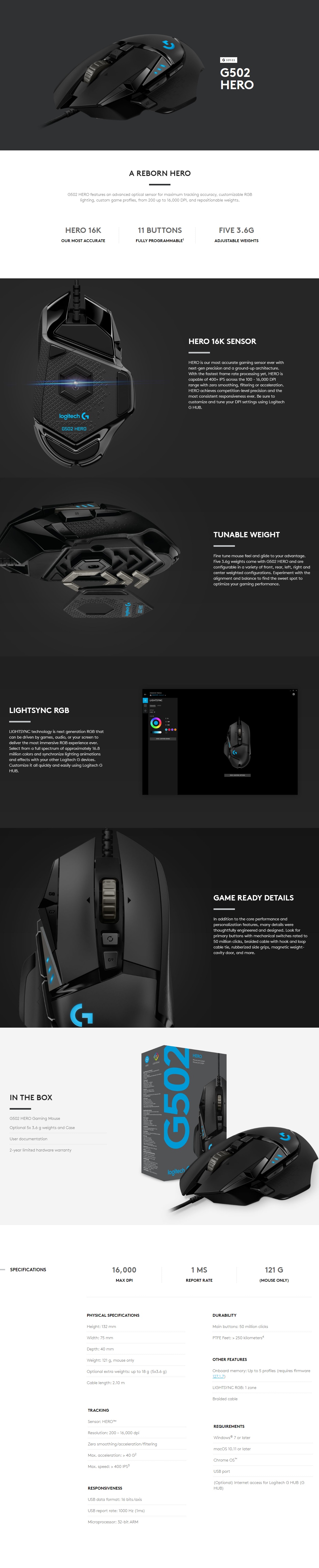  Mouse: G502 HERO PERFORMANCE GAMING MOUSE 100-16,000dpi  