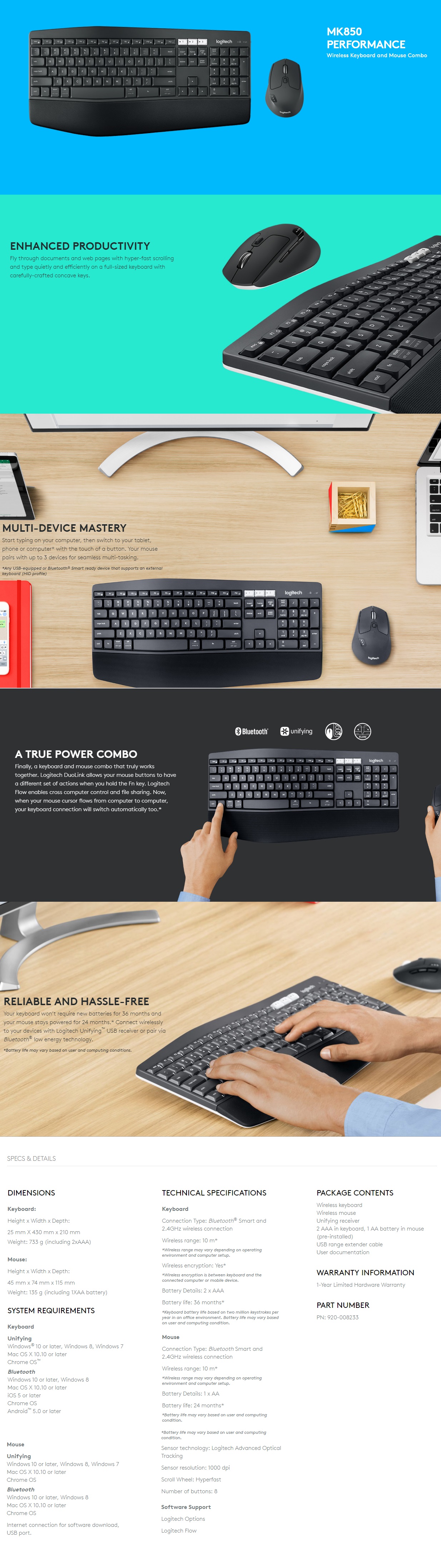  Keyboard & Mouse: MK850 PERFORMANCE, Comfort Wireless Combo - Black  
