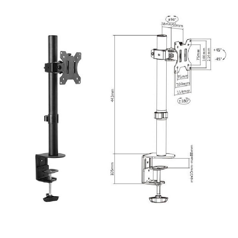  Single Screen Economical Articulating Steel Monitor Arm For most 13"-32" LCD monitors, Up to 8kg/Screen  