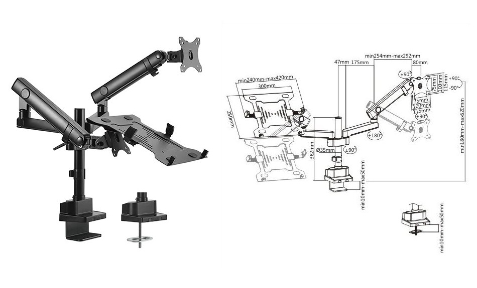  Aluminum Pole mount Mechanical spring monitor with Laptop holder  