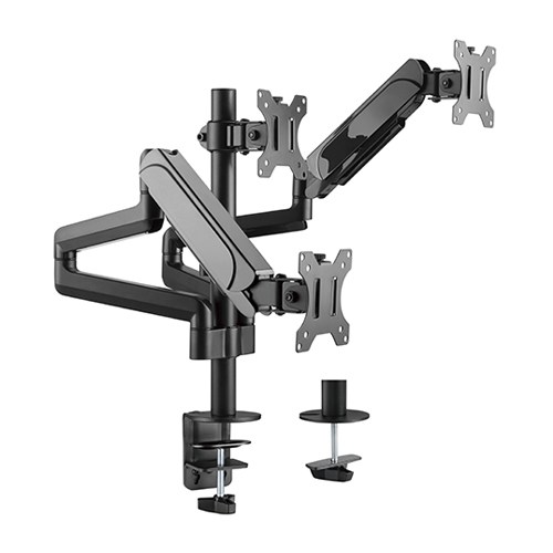  Triple Monitors Pole-Mounted Gas Spring Monitor Arm Fit Most 17"-27" Monitors Up to 7kg per screen VESA 75x75/100x100  
