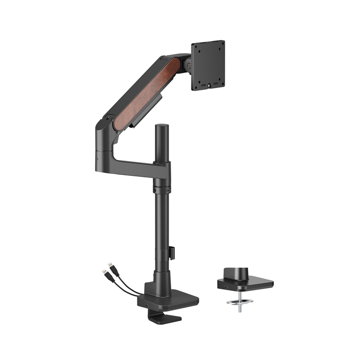  Fusion Heavy-Duty Pole-Mounted Gas Spring Monitor Arm with USB-A/USB-C Ports For most 17"~49" Monitors, Fine Texture Black  