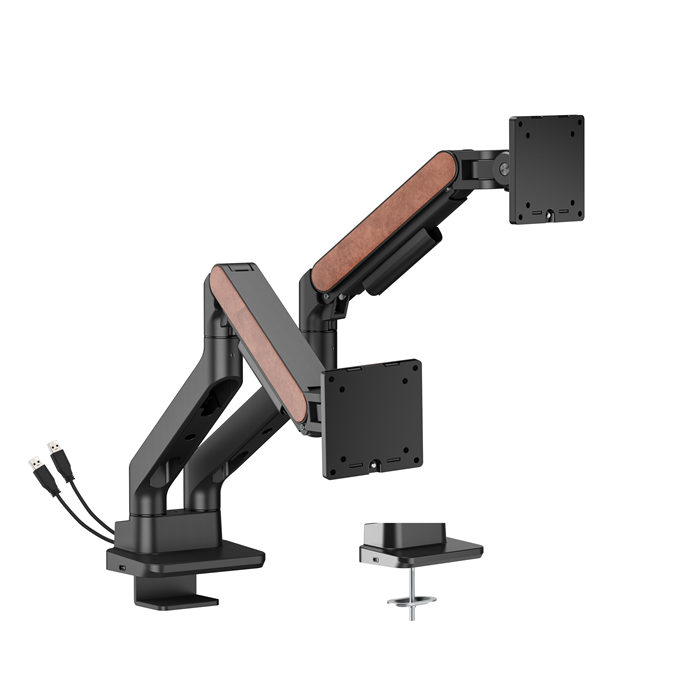  Fusion Heavy-Duty Gas Spring Dual Monitor Arm with USB-A/USB-C Ports For most 17"~35" Monitors, Fine Texture Black  
