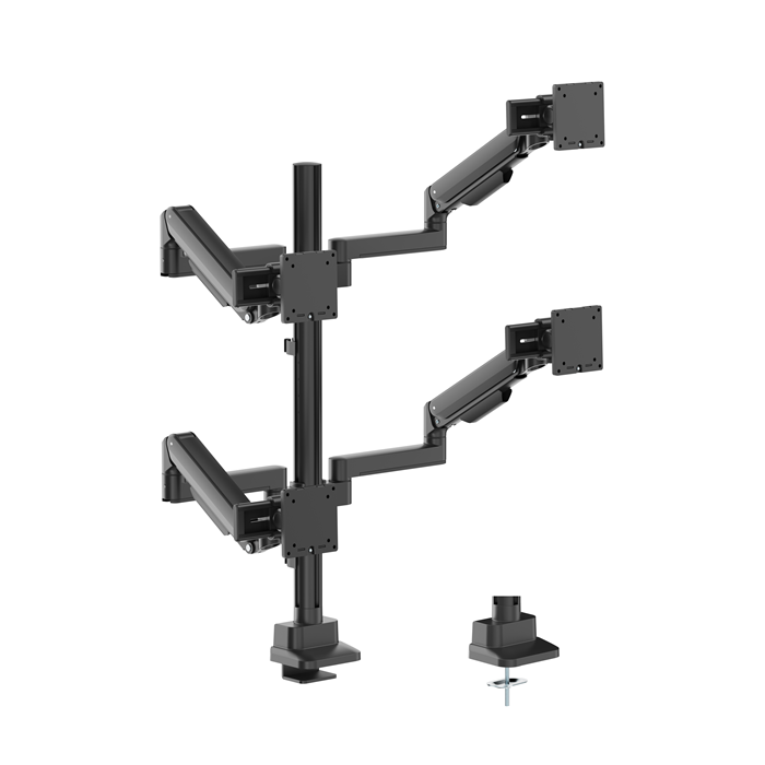  Modular Mechanical Spring Quad Monitor Arm with Sliders, from 17-40, weight capacity (per flat screen) 11kg, 180 Rotation (Black)  