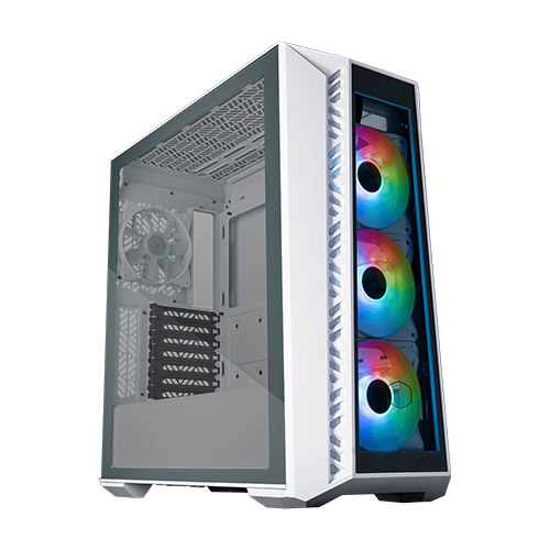  Mid-Tower Case: MasterBox 520 - White<BR>3x 120mm ARGB Fans + 1x 120mm Fan, 1x USB 3.2, 1X USB Type-C, Tempered Glass Side Panel, Supports: E-ATX*, ATX/mATX/mini-ITX  