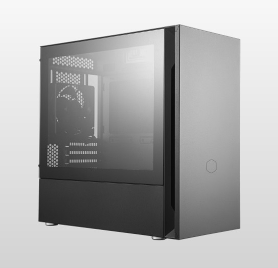  <b>Mini-Tower Case</b>: Silencio S400 TG - Black<BR>1x 5.25" Bay,  2x 120mm Fans, 2x USB 3.2, SD Card Reader, Tempered Glass Side Panel, Supports: mATX/mini-ITX  