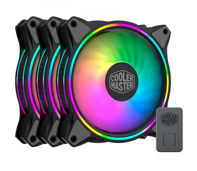  120mm Fan: MasterFan MF120 HALO - Black (3-Pack)<br> 120mm ARGB PWM, 650-1800 RPM, 6-30 dBA, RGB Controller Included  