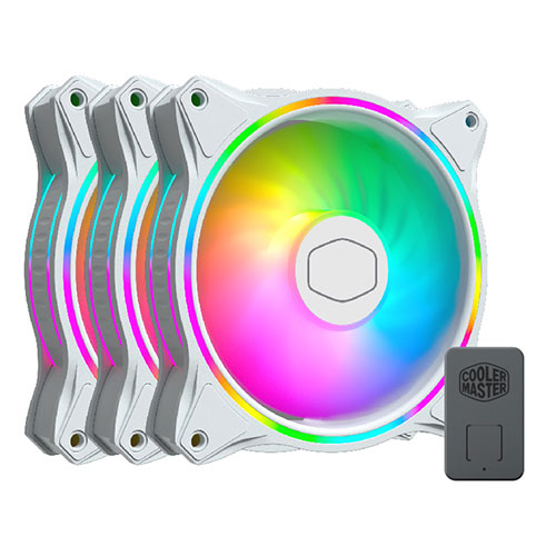  120mm Fan: MasterFan MF120 HALO - White (3-Pack)<br> 120mm ARGB PWM, 650-1800 RPM, 6-30 dBA, RGB Controller Included  