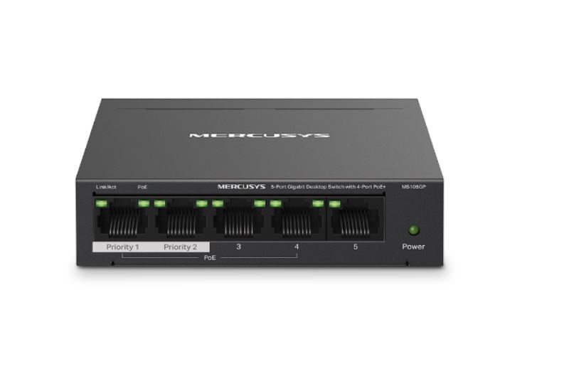  5-Port Gigabit Desktop Switch with 4-Port PoE+ (total 65W), 10/100/1000 Mbps RJ45 ports, Up to 250 m  