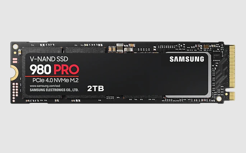  <b>M.2 NVMe SSD:</b> 2TB 980 PRO, PCIe Gen4, Read: 7000MB/s, Write: 5100MB/s, R:1000K/W:1000K IOPS, 1200 TBW, 1.5M MTBF  