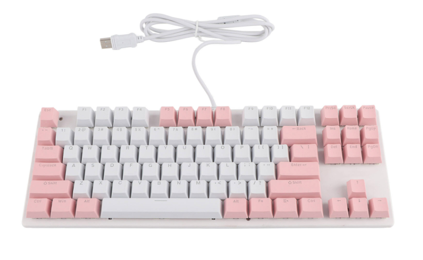  Wired USB Mechanical Keyboard RGB TenKeyless TKL - Pink/White  