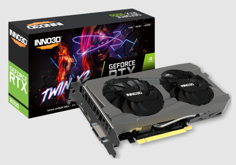  nVIDIA GeForce RTX 3050 TWIN X2 8GB<br>Boost Clock: 1777 MHz, 1x HDMI/ 1x DP/ 1x DVI, Max Resolution: 7680 x 4320, 2 SLOT, 1x 6-Pin Connector, Minimum: 450W  