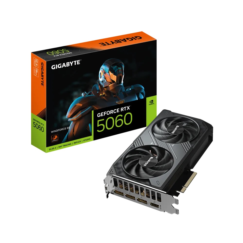  nVIDIA GeForce RTX5060 WINDFORCE 8G<br>Clock: 2497 MHz, 1x HDMI/ 3x DP, Max Resolution: 7680 x 4320, 1x 8-Pin Connector, Recommended: 450W  
