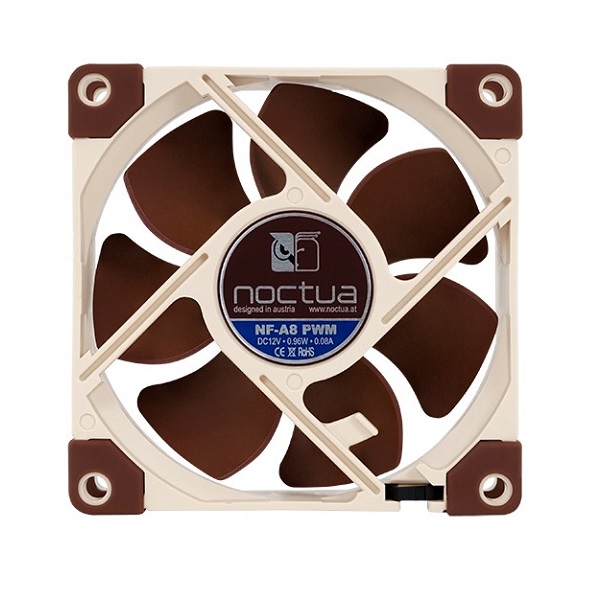  80mm Fan: Noctua A-Series A8-PWM<br>80mm 4-Pin PWM Fan, 2200 RPM, 17.7 dB(A)  