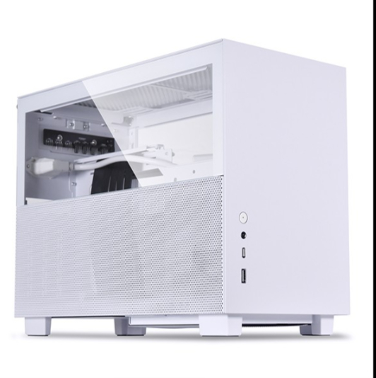  <b>Mini-Tower Case:</b> Q58 - White<br>1x USB 3.0, 1x USB Type-C, 1x HD Audio, Split Mesh & Tempered Glass Side Panel, PCI-e 4.0 Riser Cable, Supports: mini-ITX  