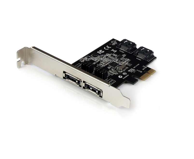  2 Ports SATA Controller PCIE Card: Serial ATA/600 - PCI Express x1 - Plug-in Card - 4 Total SATA Port(s) - 2 SATA Port(s) Internal - 2 SATA Port(s) External  