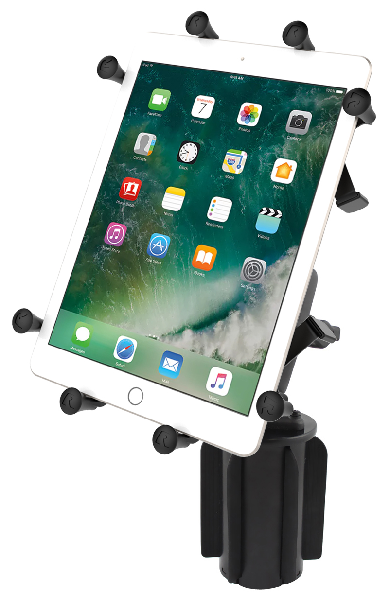  RAM-A-CAN II Universal Cup Holder Mount with Double Socket Arm & Universal X-Grip Cradle for 10" Large Tablets  