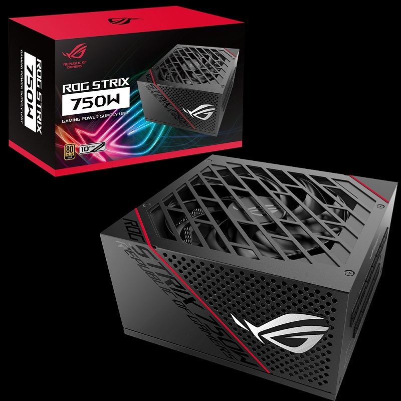  <b>ATX PSU</b>: 750W ROG Strix<BR>80Plus Gold , Fully modular Power Supply, 135mm Fan, 2x CPU (4+4 Pin), 4x PCI-E (6+2 Pin), 3x Molex, 8x SATA  