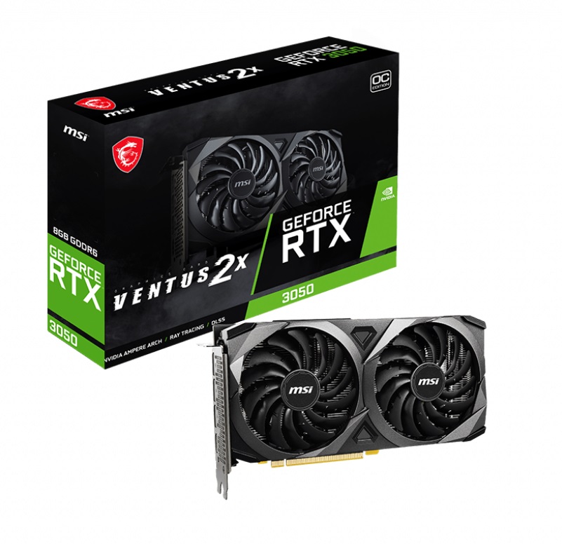  nVidia GeForce RTX3050 VENTUS X OC 8GB GDDR6,<br>Clock up to 1807MHz, Max Resolution: 7680x4320, 3x DP/ 1x HDMI, PCI-E 4.0 1x8-Pin Power, 550W, 235x124x42mm  