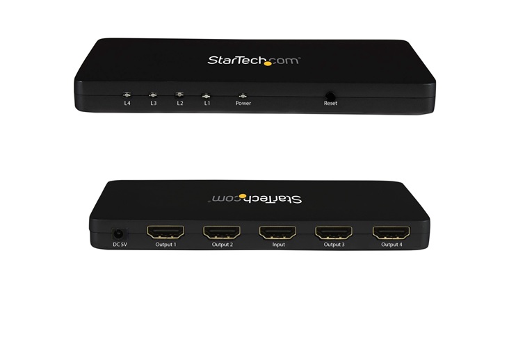  4 Port HDMI Splitter 4K @ 30Hz  - (1 in : 4 Out) -  Aluminum - Backward Compatible - HDMI Multi Port - HDMI Hub  