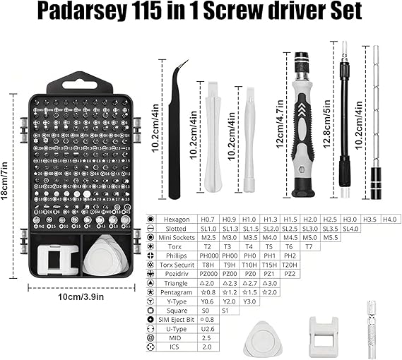  Screwdriver Set 115 in 1 Precision Repair Tool Kit with Magnetic Bits and Storage Case for Electronics and Household Use, Silver  