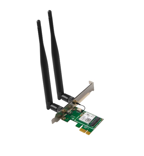  PCI-E Adapter: AX3000 Wi-Fi 6 Dual band 2.4/5GHz up to 2402Mbps, support BT 5.0, 2x 5dBi antennas  