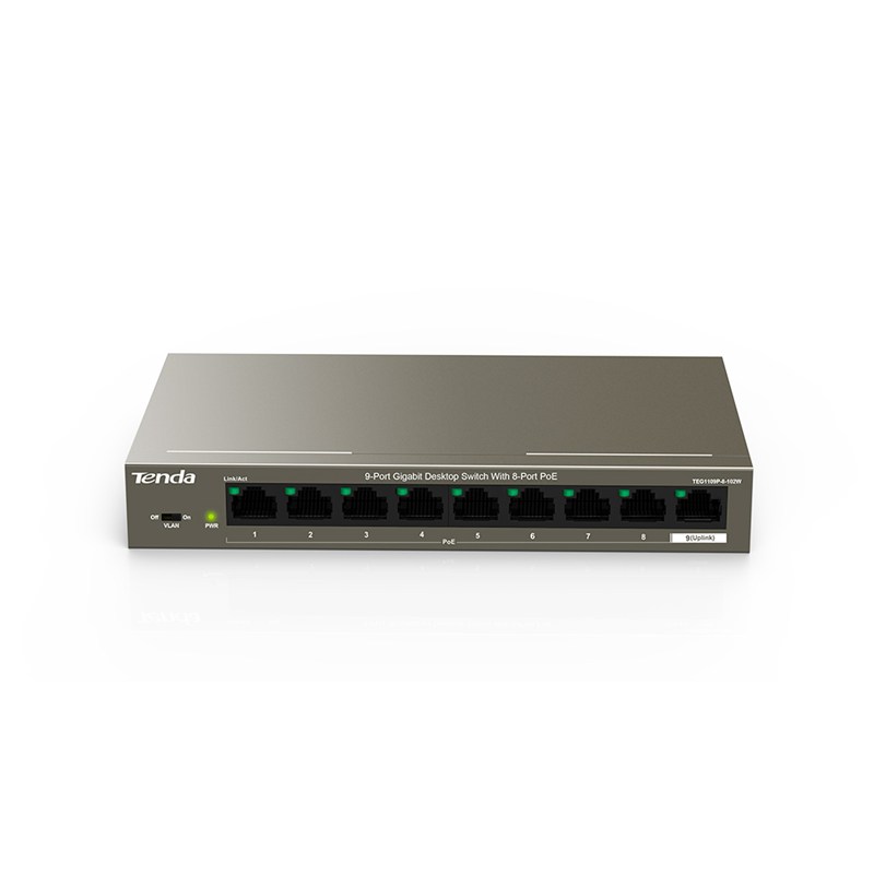  POE SWITCH: 9-Port Gigabit Desktop Switch with 8-Port PoE+ (Total: 102W)  