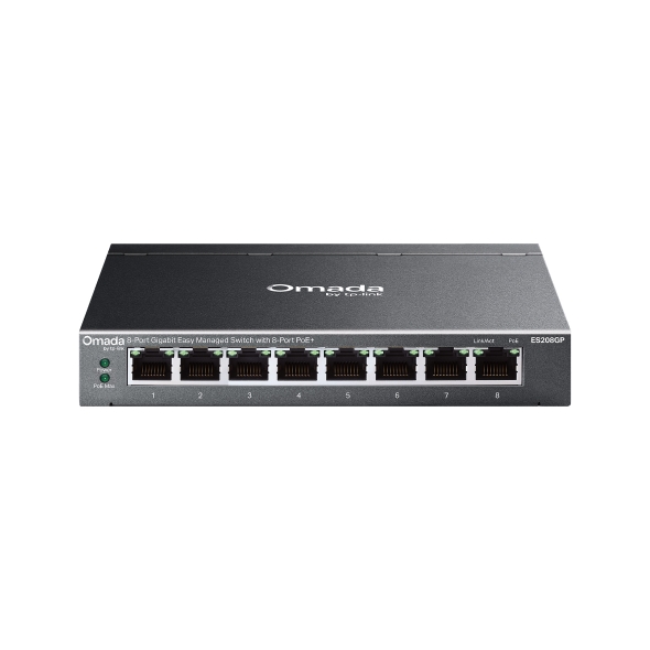  Omada Easy Managed POE Switch: 8-Port Gigabit with 8-Port PoE+, 8 Gigabit PoE+ Ports , 802.3at/af, 64W PoE Power, Desktop Steel Case  