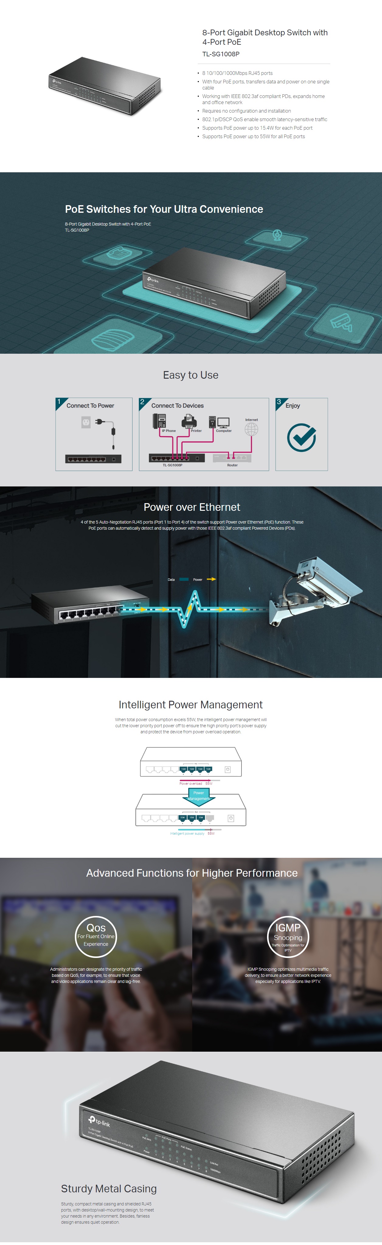  POE Switch :8-Port Gigabit with 4-Port PoE (53W)  