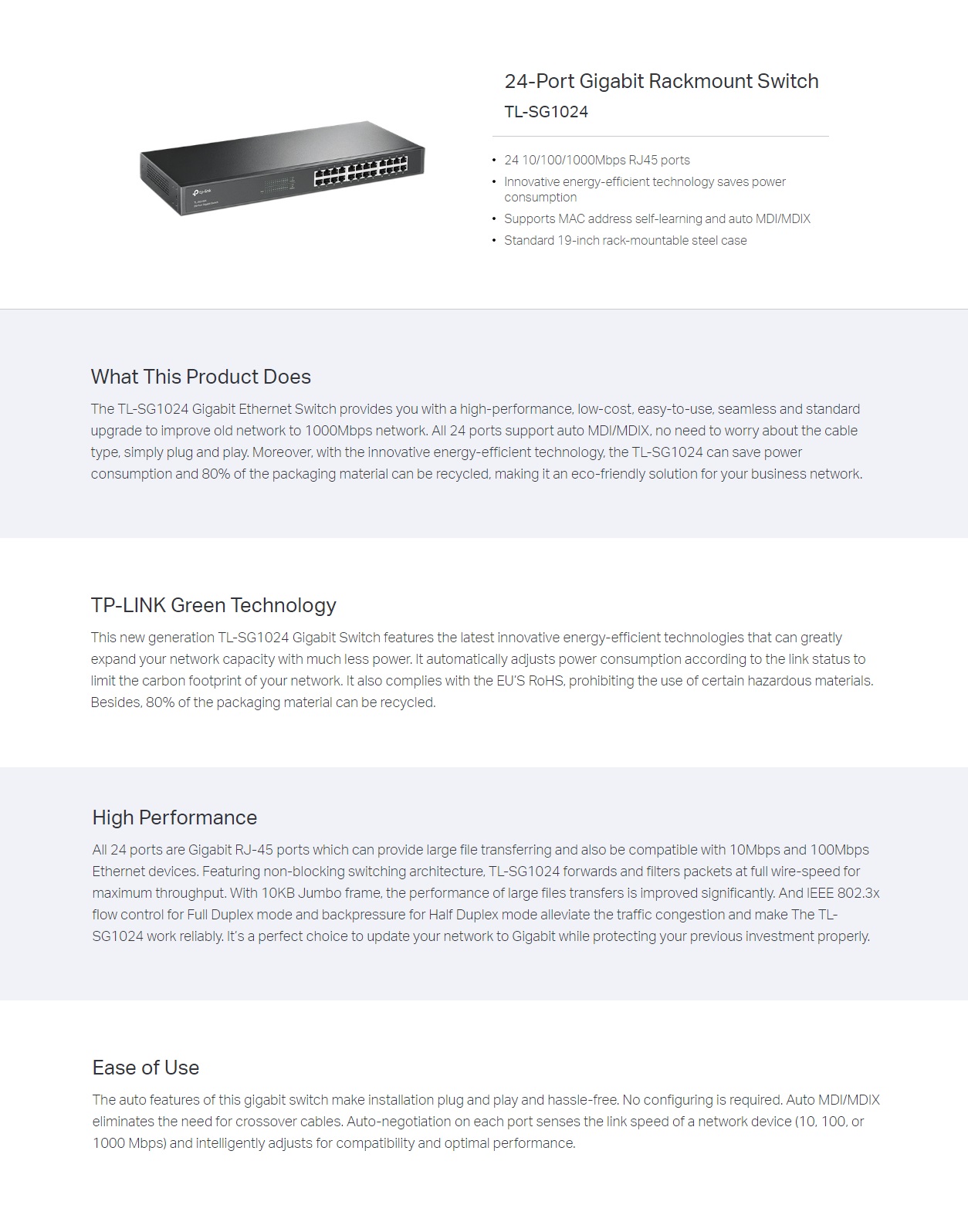  24 Port Gigabit Switch (10/100/1000) Metal Rack Mount  