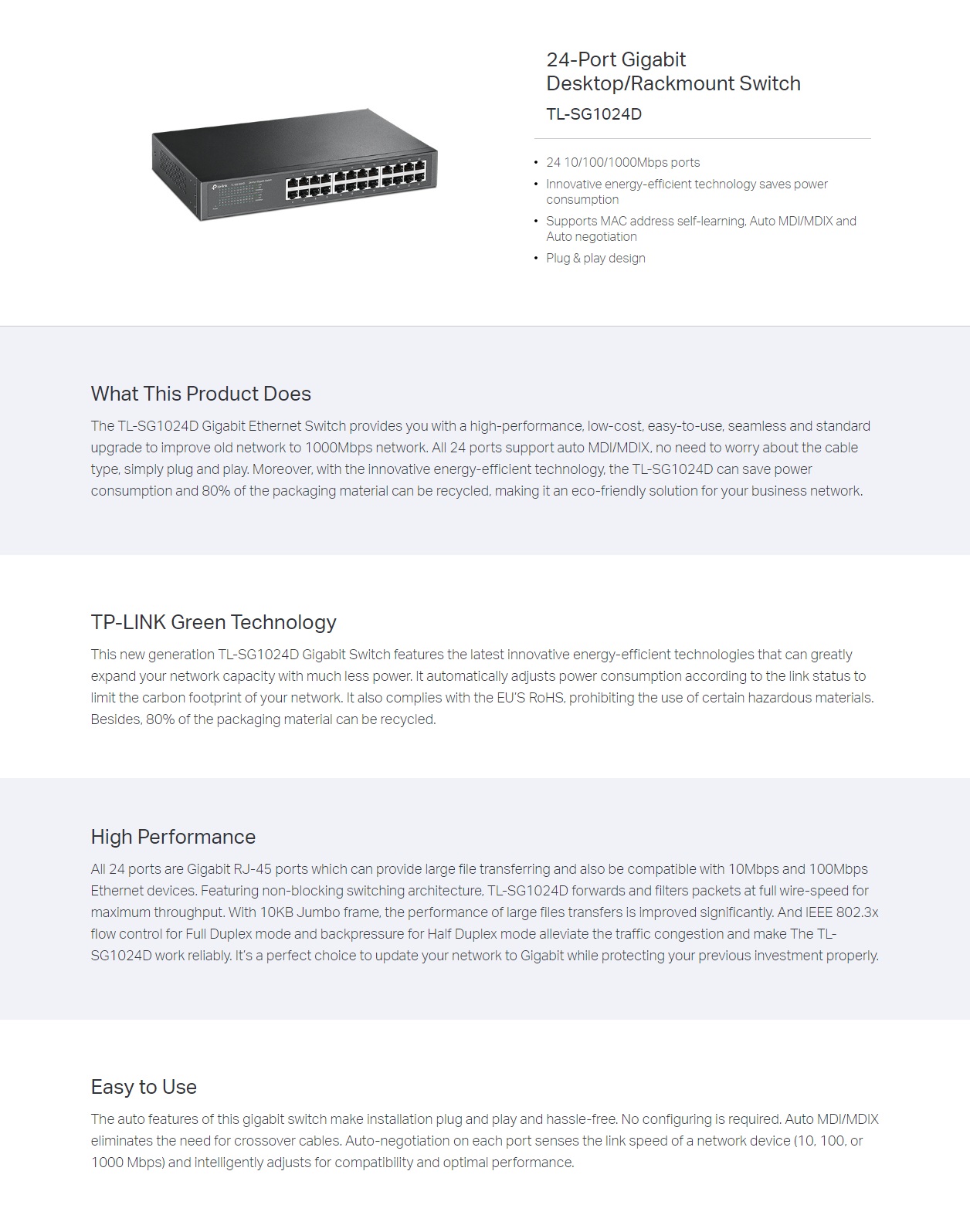  Switch: 24-port Gigabit Desktop Rachmount  10/100/1000M RJ45 ports, metal case  