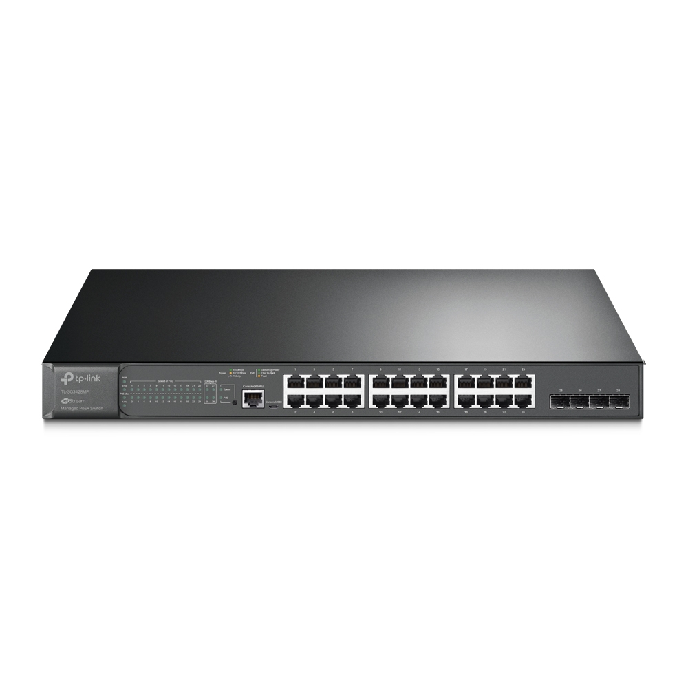  <b> Managed POE Switch: </b>JetStream 28-Port Gigabit L2 Managed Switch, 24-Port PoE+, 4x Gbps SFP+ slots, Static Routing,Omada, 384W  