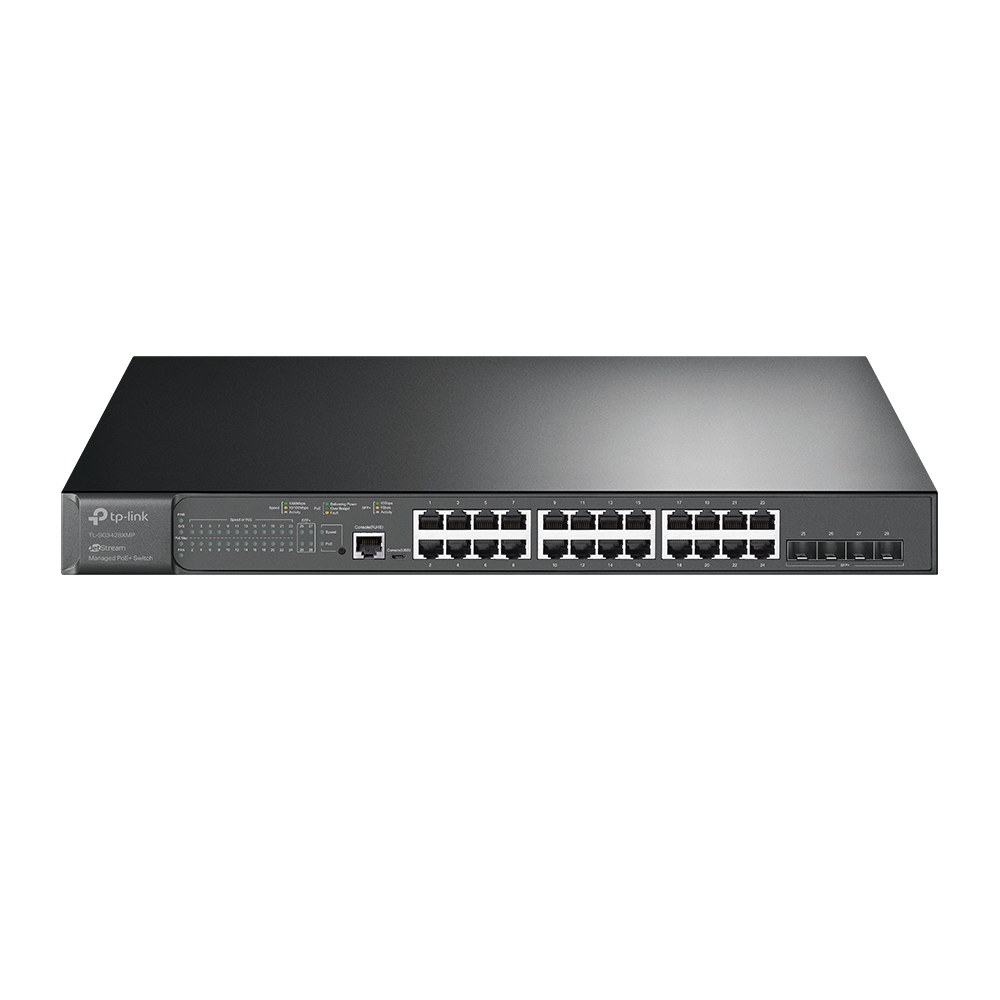  <b> Managed POE Switch: </b>24x 10/100/1000 Mbps POE+ Ports with 384W, 4x 10 Gbps SFP+ slots, Omada SDN  