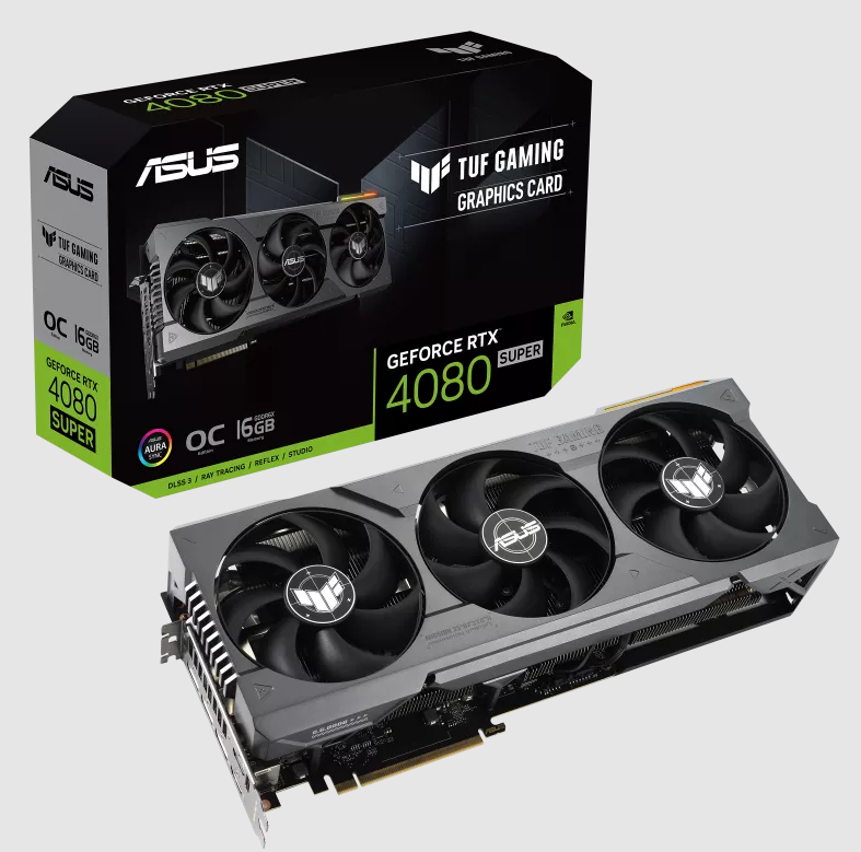  nVIDIA GeForce TUF RTX4080 SUPER 16GB OC GAMING<br>OC Mode: 2640 MHz, 2x HDMI/ 3x DP, Max Resolution: 7680 x 4320, 3.65 SLOT, 1x 16-Pin Connector, Recommended: 850W  