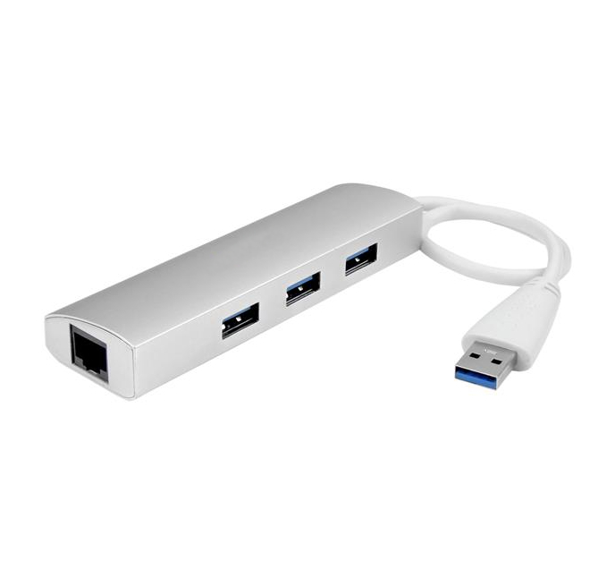  Aluminium  3x USB 3.0 Port Hub with Gigabit Ethernet Adapter Silver  