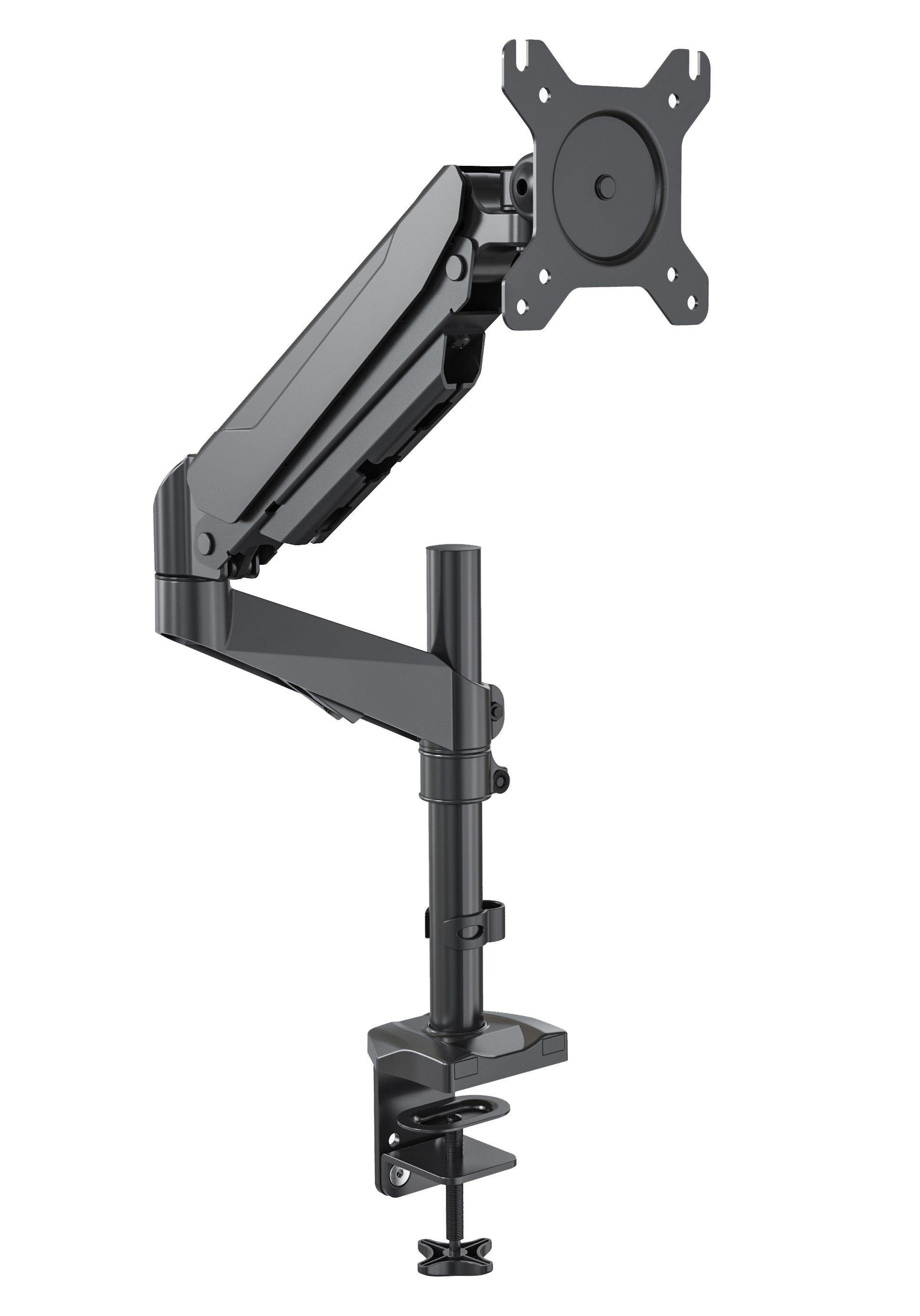  Gas Spring DeskClamp & Grommet Single Monitor Arm Support up to 34'' 10kg; Tilt, Swivel, Rotate, VESA 75/100  