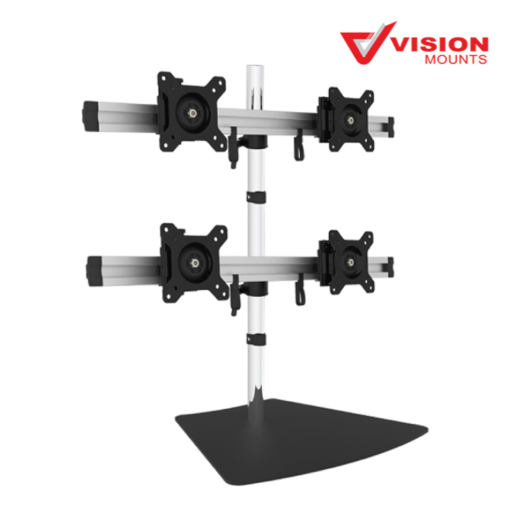  Free Standing Aluminium Four LCD Monitor Support up to 24''; Tilt -15/+15; Rotate 360; VESA 75/100  