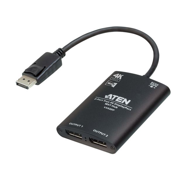  DisplayPort Video Splitter 2-Port True 4K resolution for dual output, up to 3840x2160@30 Hz, DisplayPort 1:2; HDCP 1.3 Compliant  
