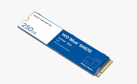  <b>M.2 NVMe SSD:</b> 250GB BLUE SN570, PCIe Gen3, Read: 3300MB/s, Write: 1200MB/s, R:190K/W:210K IOPS, 150 TBW, 1.5M MTBF  