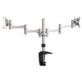  Elegant Aluminium Dual LCD Monitor Table Stand w/Arm & Desk Clamp Silver VESA 75/100mm Up to 27''  