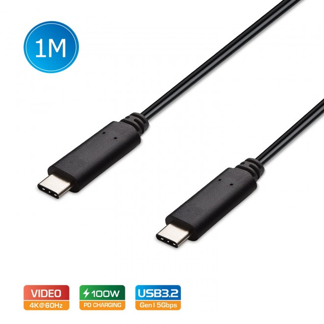  Type-C USB-C to USB-C Cable USB 3.2 Gen2 10Gbps 5A 100W PD 4K@60Hz 1M  