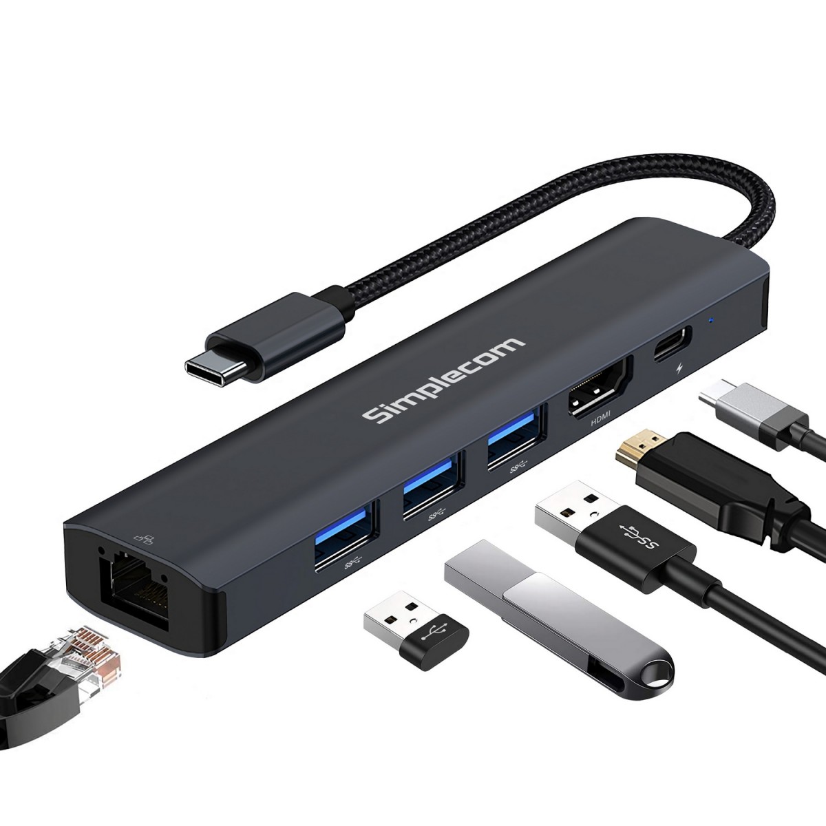  USB Type-C SuperSpeed 6-in-1 Multiport Adapter Docking Station, Single USB-C to HDMI, Gigabit Ethernet, Type-C PD and 3 x USB-A ports  