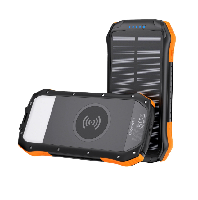  10,000mAh Solar Power Bank With Wireless, USB-A x 2, LED Flashlight  