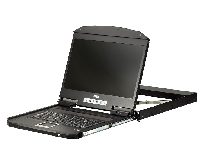  18.5" Short Depth VGA Single Rail LCD Console, can be mounted up to a depth of 47cm to 75cm and LCD panel with 1366 x 768 resolution  